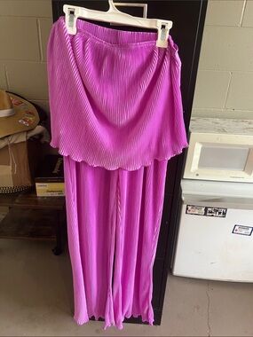 HYFVE Pink Pleated Wide-Leg Jumpsuit